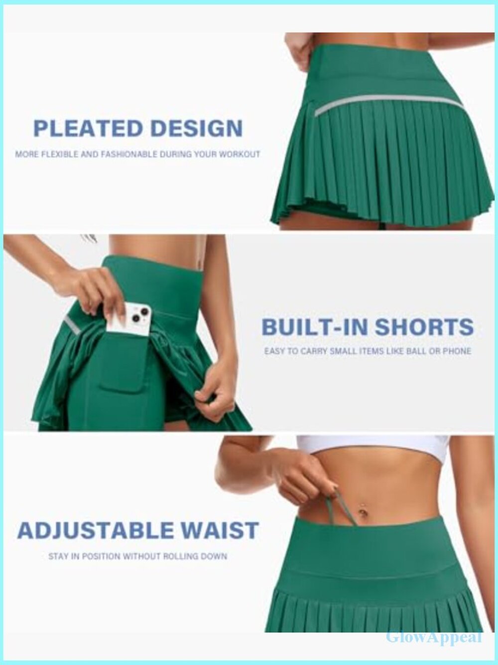 Women's Pleated Tennis Skort with Built-in Shorts Mini Athletic Skirt 2 Pockets - Picture 4 of 7